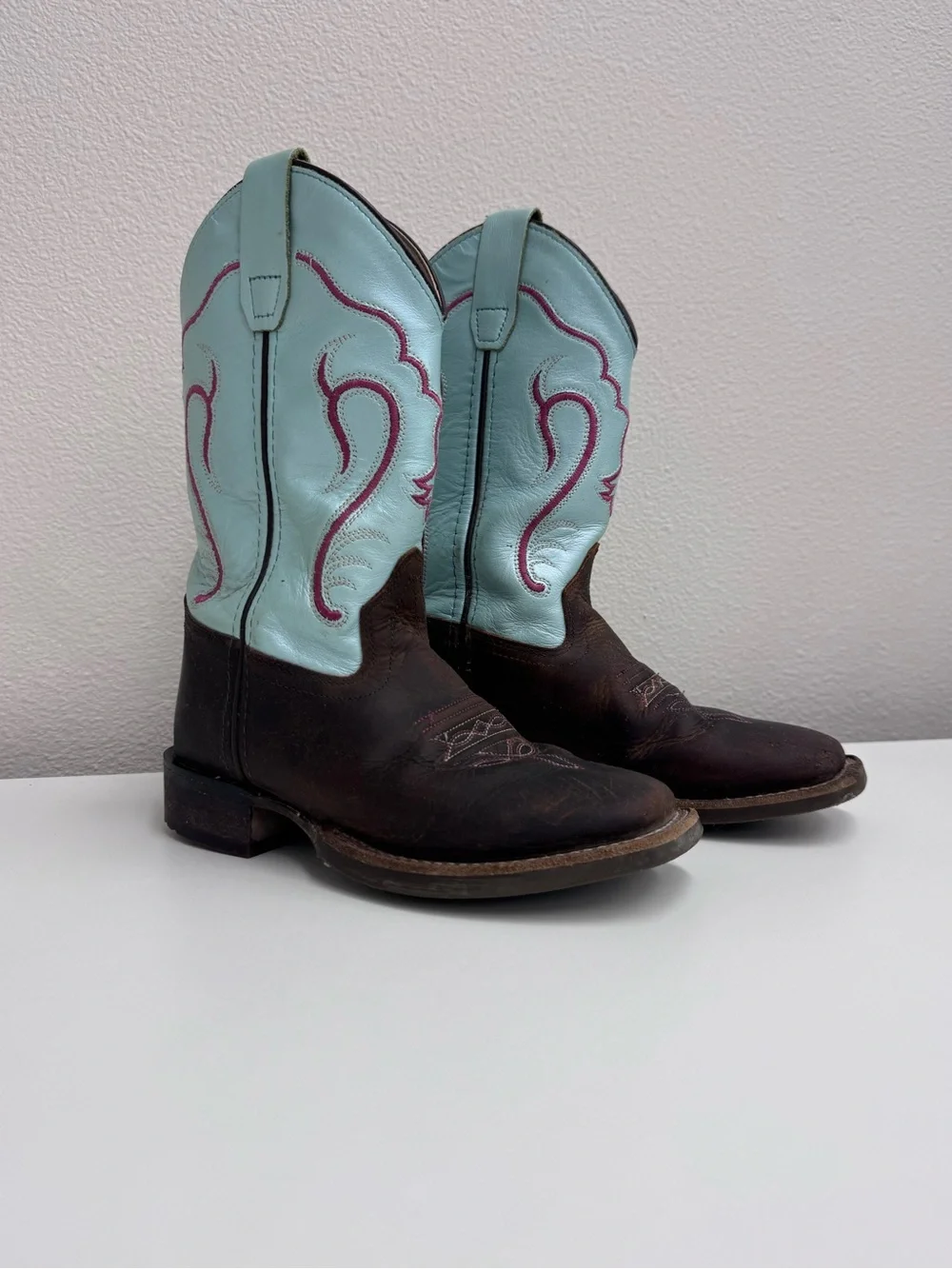 Girls Old West Beige & Pink Embroidered Western Boots Size 1 D